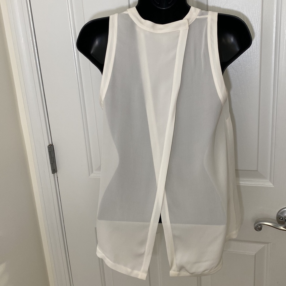Veronica Beard 💯 Silk Mina Shell Off White Sheer Overlay Back Top Size 0 - Picture 5 of 10